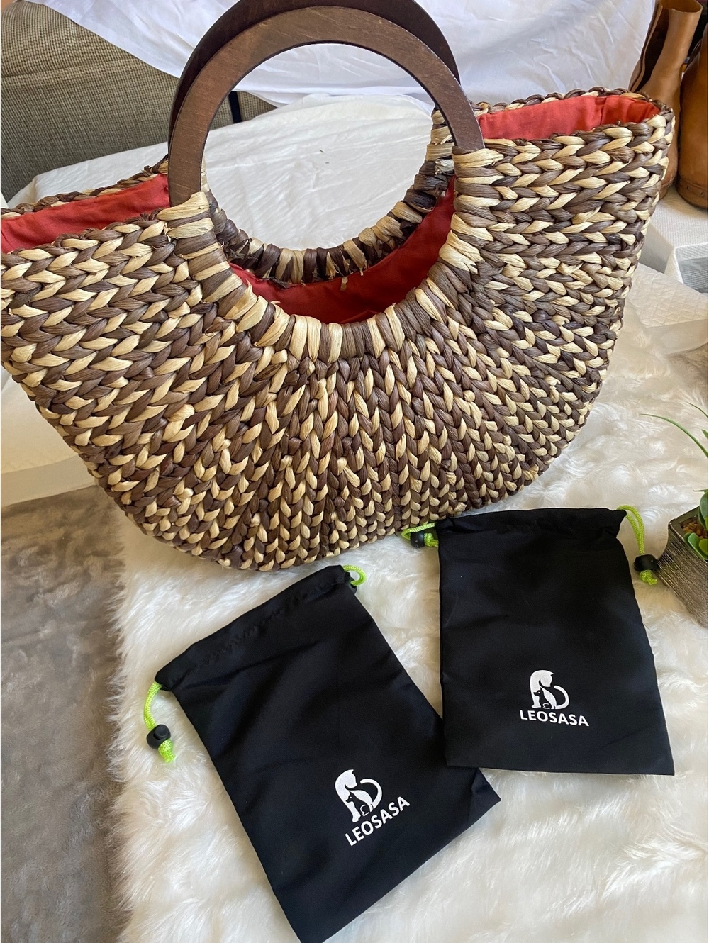 The Limited Woven Straw Handbag with Wooden Handles
